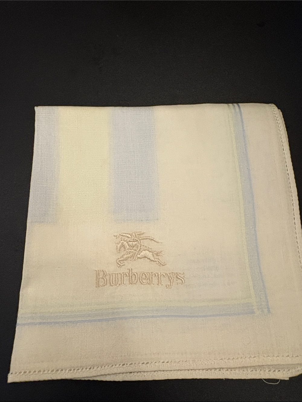 Burberry Cream and Light Blue Cotton Handkerchief